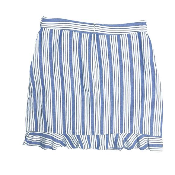 Loft Blue White Striped Faux Wrap Linen Skirt Ruffle Bow Tie Size 12 - Picture 5 of 12